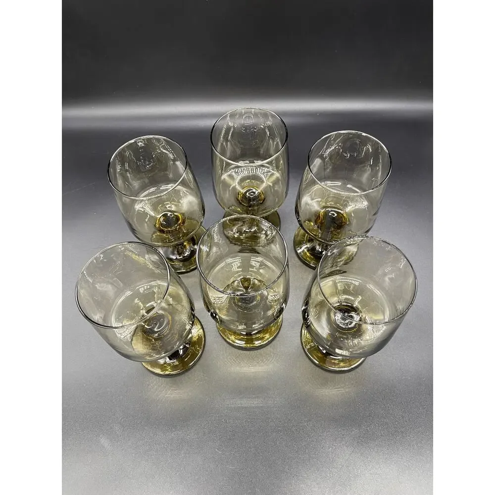 Libbey MCM Tawny Set of 5 Accent Water Wine Goblets Smoke Brown 5.75